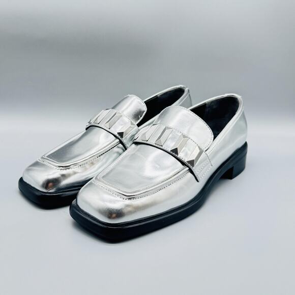 Rag & Bone Shoes Women 9 Silver Metallic Loafer Square Toe Slip On Comfort Dress - Picture 4 of 12